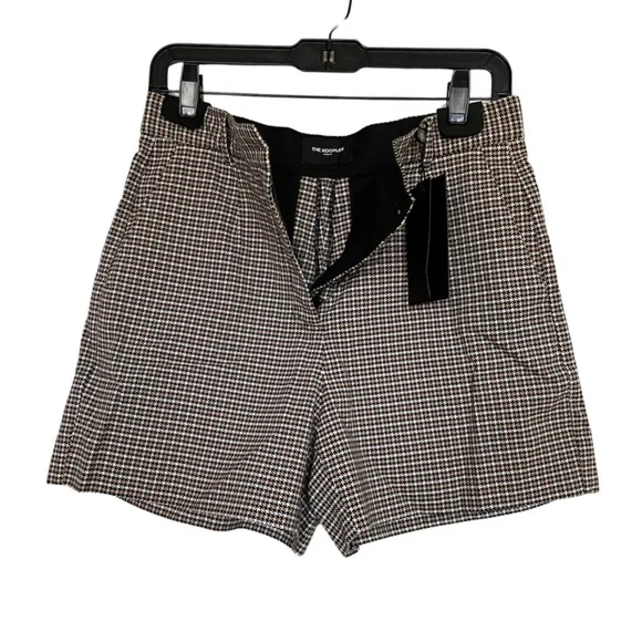 NWT The Kooples Straight Tailored-Cut Check Shorts Size 8 Beige Brown